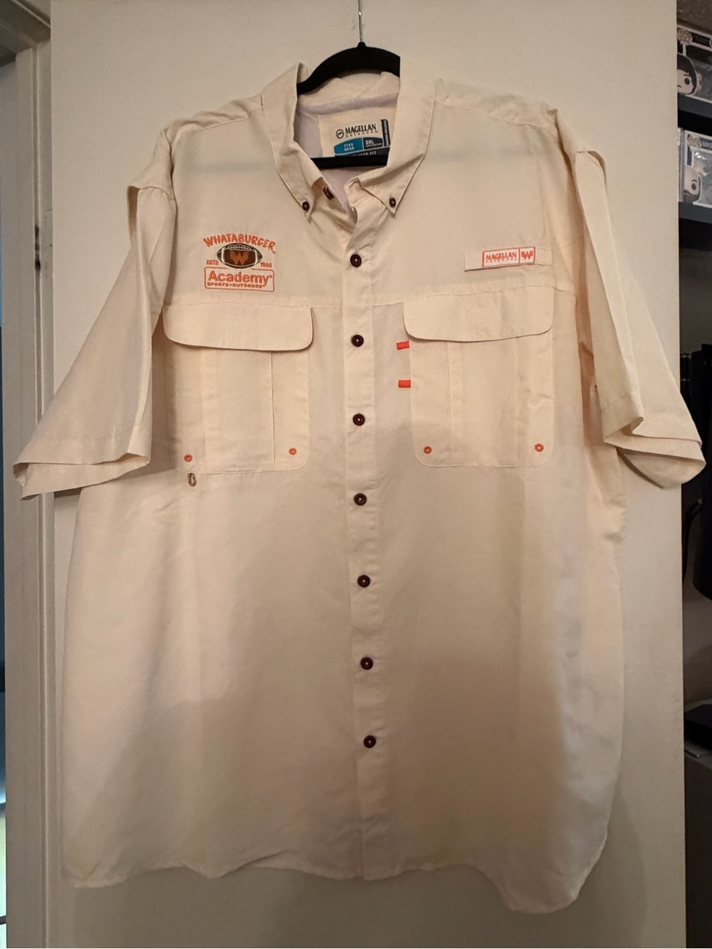 Magellan Outdoors Men’s Short Sleeve Button Shirt - Cream whataburger academy